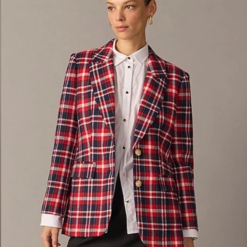 NWT J Crew Collection Italian red blue plaid Wool Blazer Nello Gori Italy 8 10